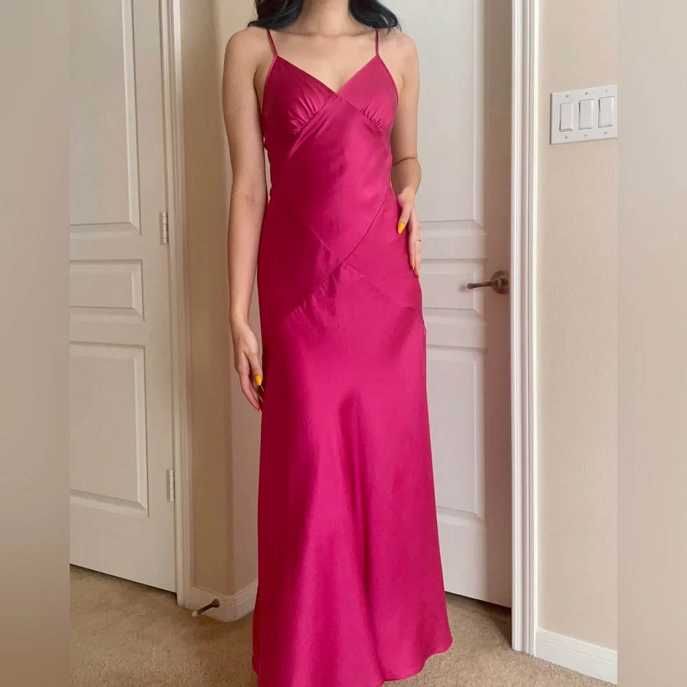 Vintage Y2K Rare Victoria Secret 100% Silk Hot Pink Maxi Slip Dress Nightgown - Picture 3 of 12